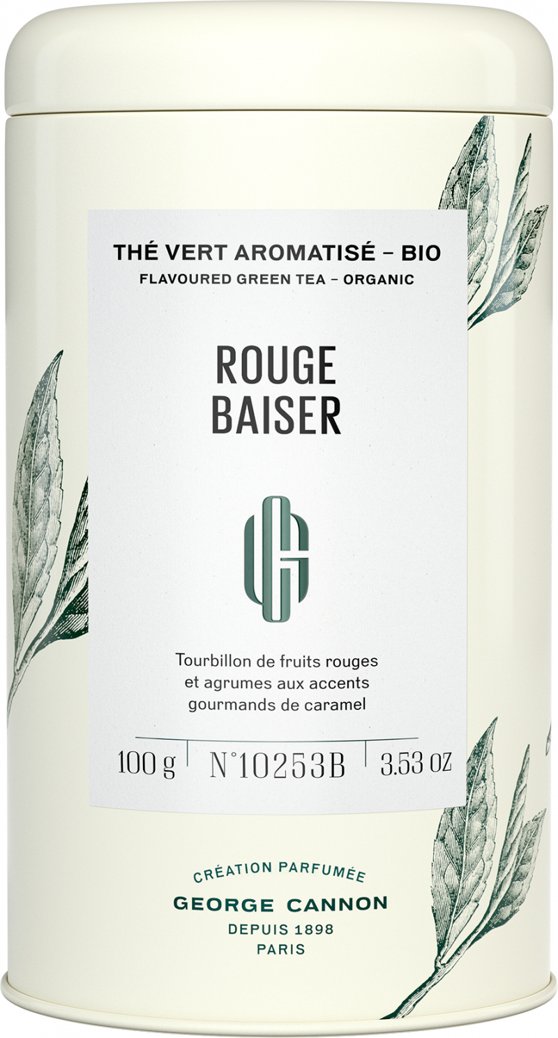 Thé vert aromatisé BIO - ROUGE BAISER - Boîte 100g
