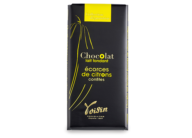 Chocolat lait fondant écorces de citron confites, 100 g