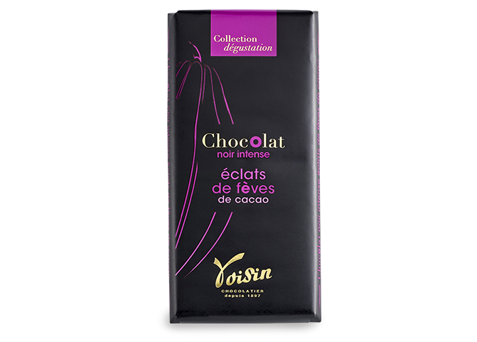 Chocolat noir intense aux éclats de fèves de cacao, 100 g