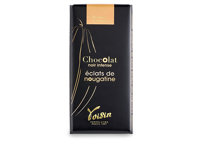 Chocolat noir intense  aux éclats de nougatine, 100 g