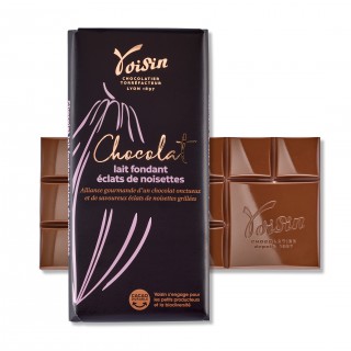 Chocolat lait fondant aux éclats de noisettes, 100 g